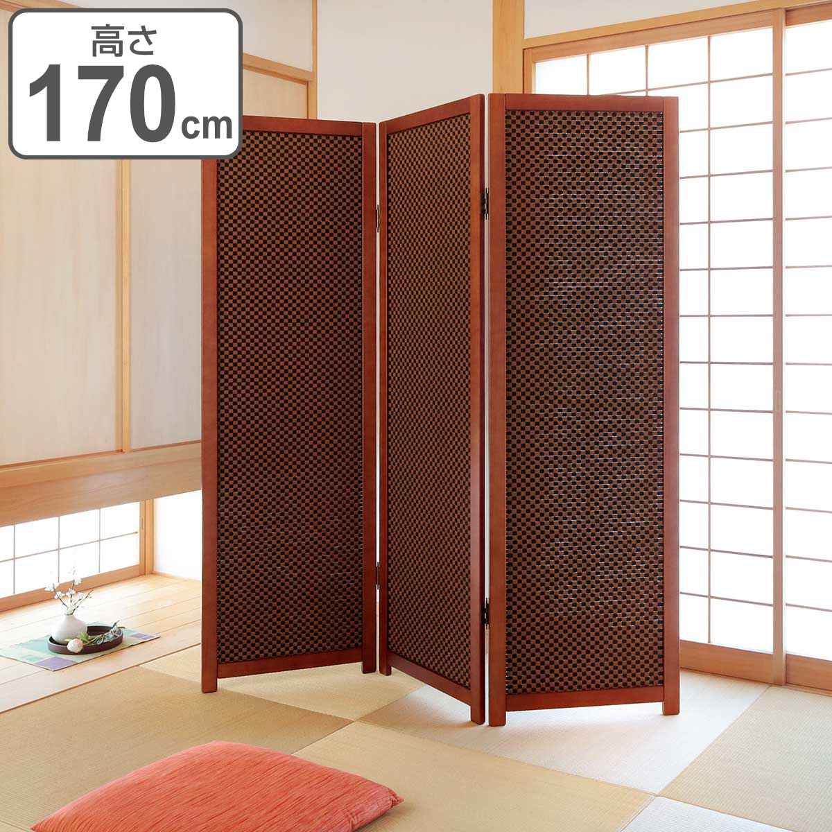 ミニ3連屏風 折り畳み式ミニ衝立 燻し竹使用ミニスクリーン