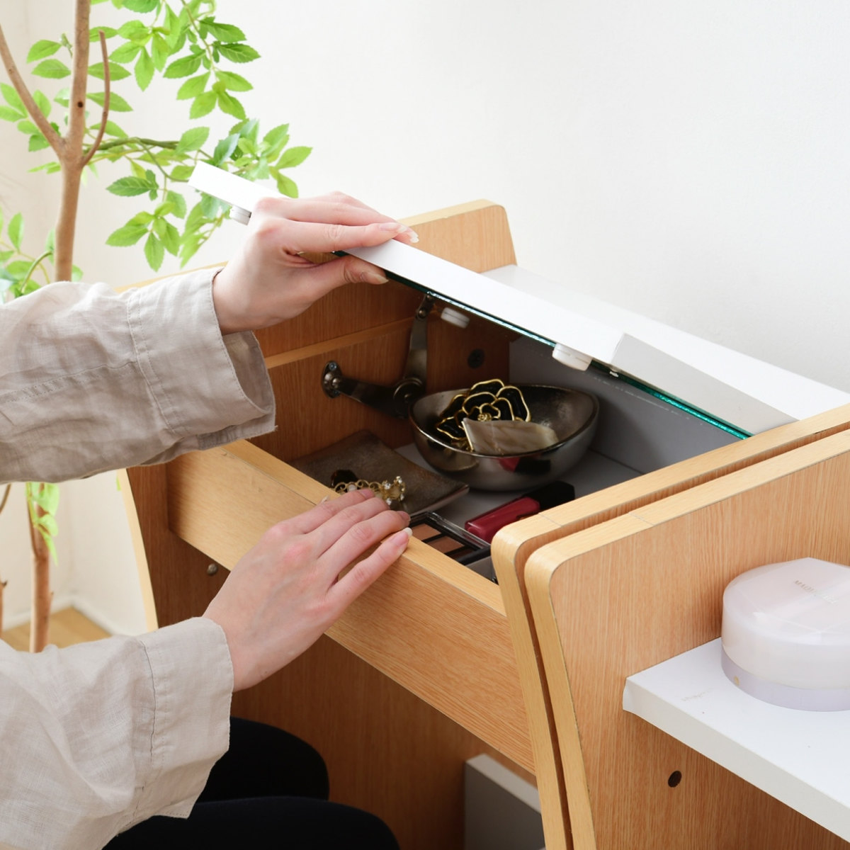 ドレッサー デスク 2WAY 幅46cm ロータイプ ハイタイプ ラック （ 鏡