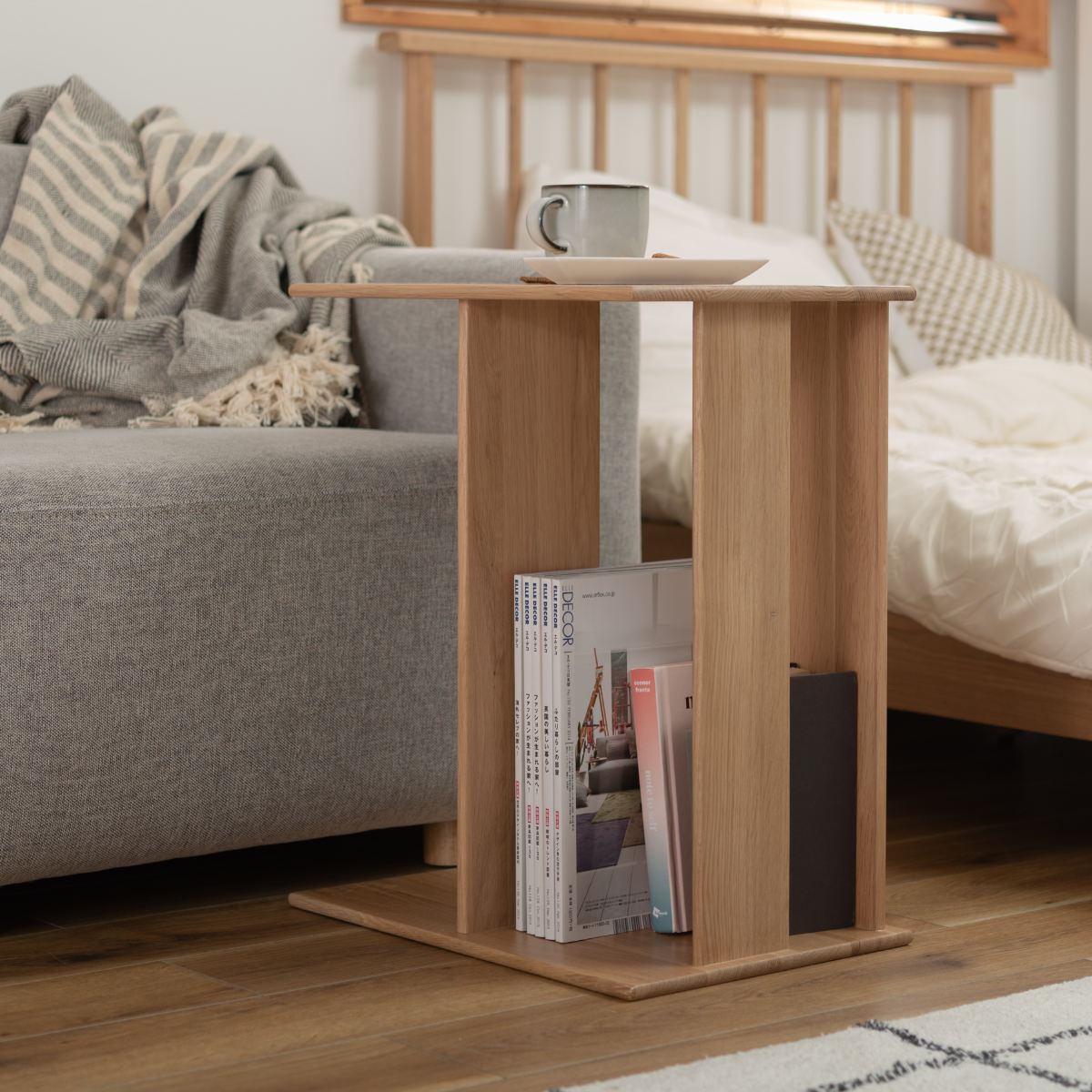 東谷 サイドテーブル 高さ55cm コの字 木製 （ オーク 天然木 ソファ