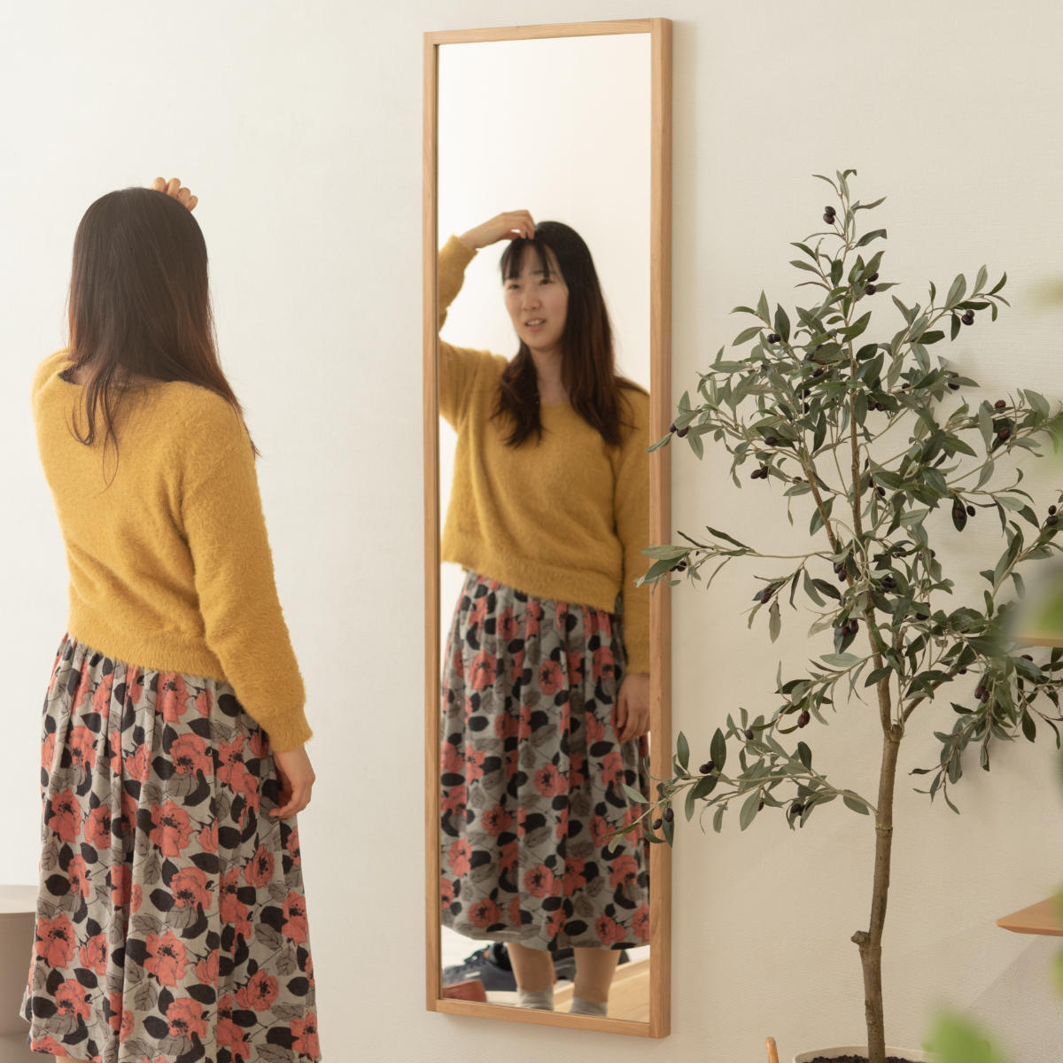 東谷 スタンドミラー 高さ158cm 全身鏡 木製 ウォールミラー （ 木目