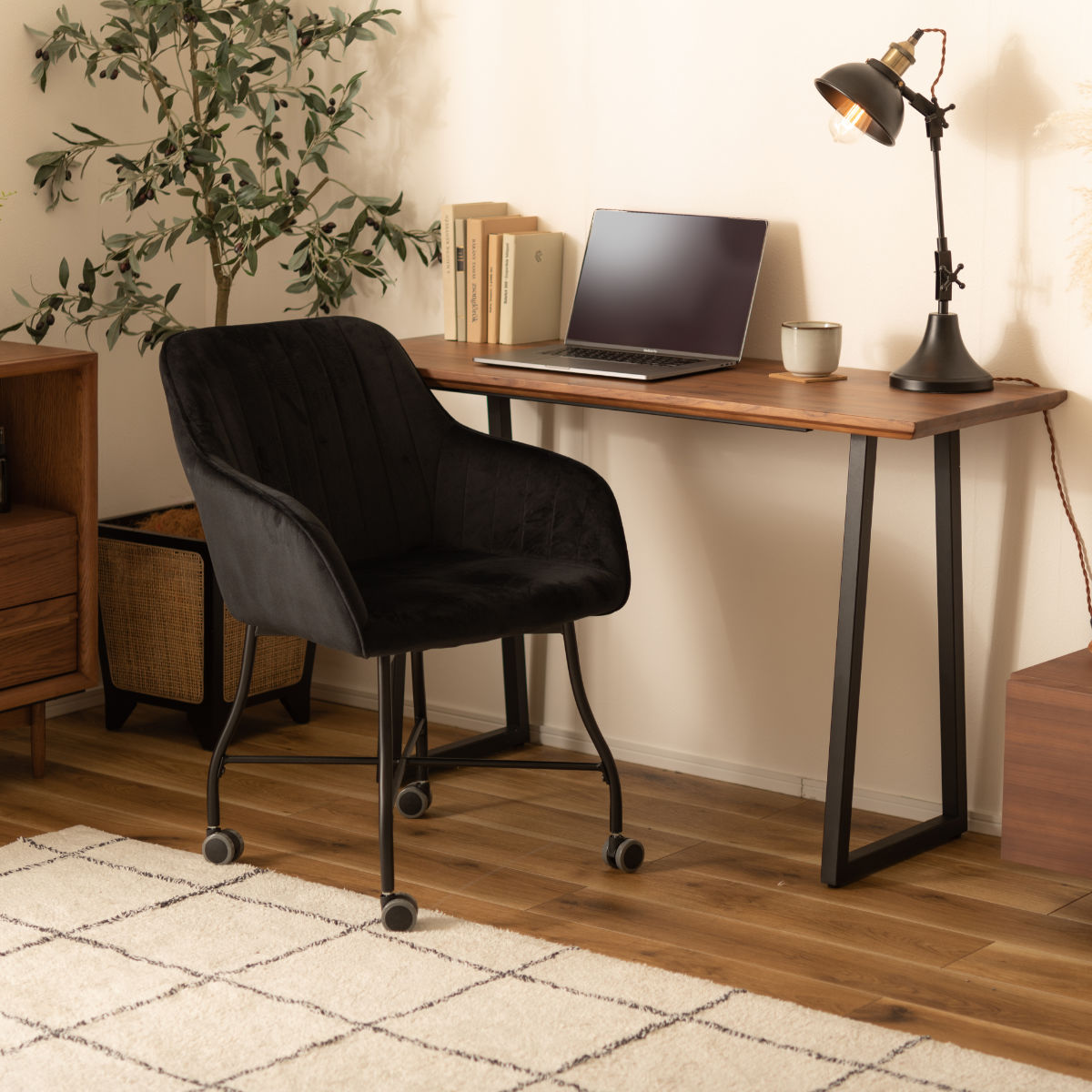 東谷 チェア 2脚セット 座面高46cm キャスター付き ベロア 肘掛け