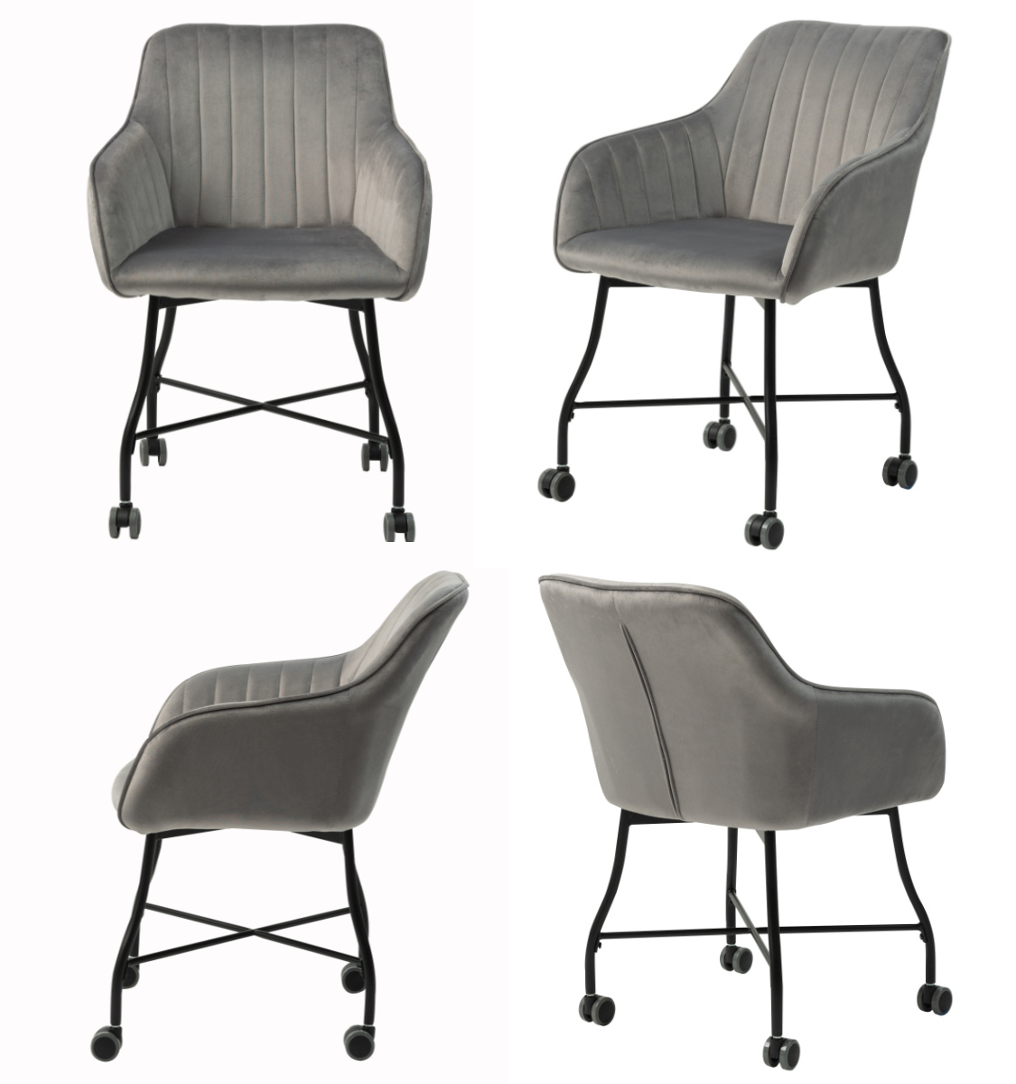 東谷 チェア 2脚セット 座面高46cm キャスター付き ベロア 肘掛け