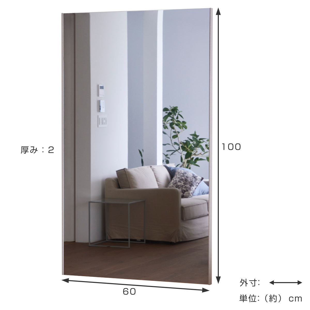 割れない鏡 リフェクスミラー 幅60cm 高さ100cm バリエダブル （ 鏡
