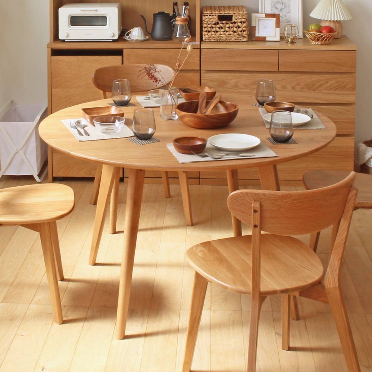 岩附 ダイニングテーブル 幅120cm 円形 リバー 木製 天然木 （ オーク