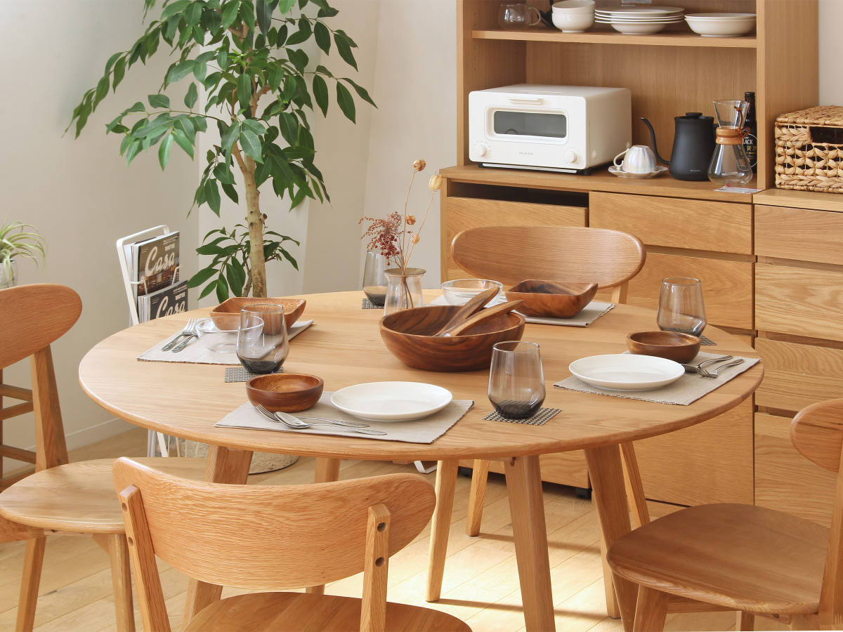 岩附 ダイニングテーブル 幅120cm 円形 リバー 木製 天然木 （ オーク