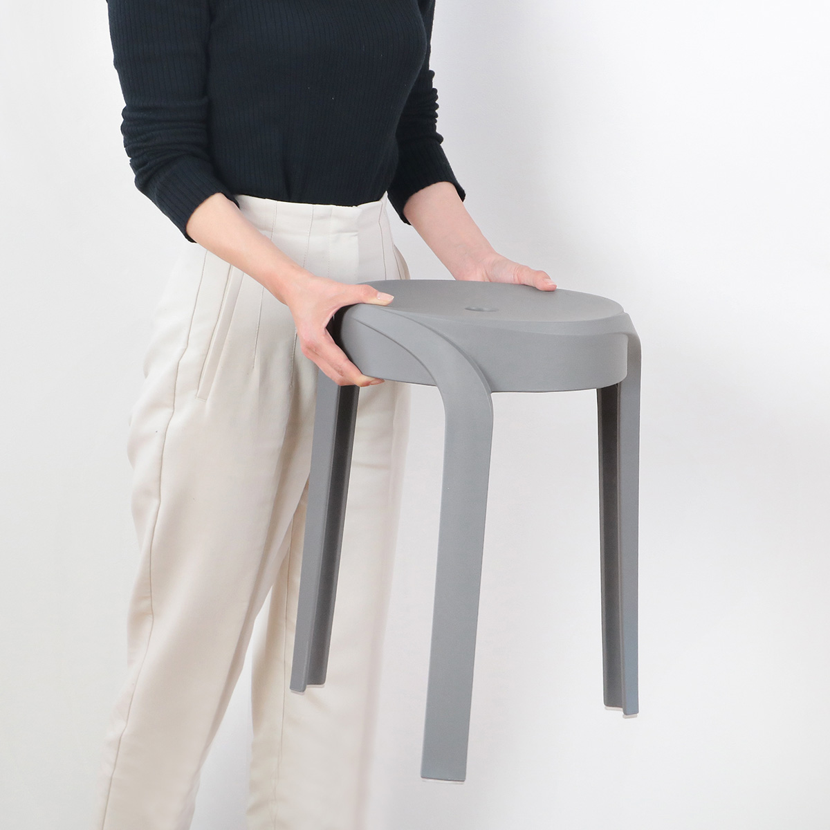 特典付き スツール 高さ45.5cm スタッキング 円形 ニュアンスカラー （ チェア ダイニングチェア 丸いす 簡易 丸 椅子 積み重ね ）