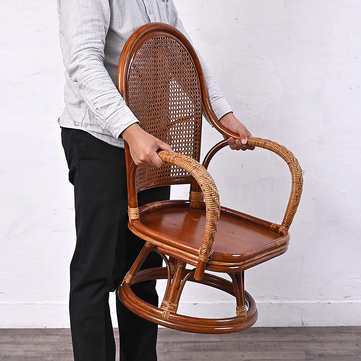 籐 回転チェア ハイバック クッション別売り 座面高28cm （ ラタン