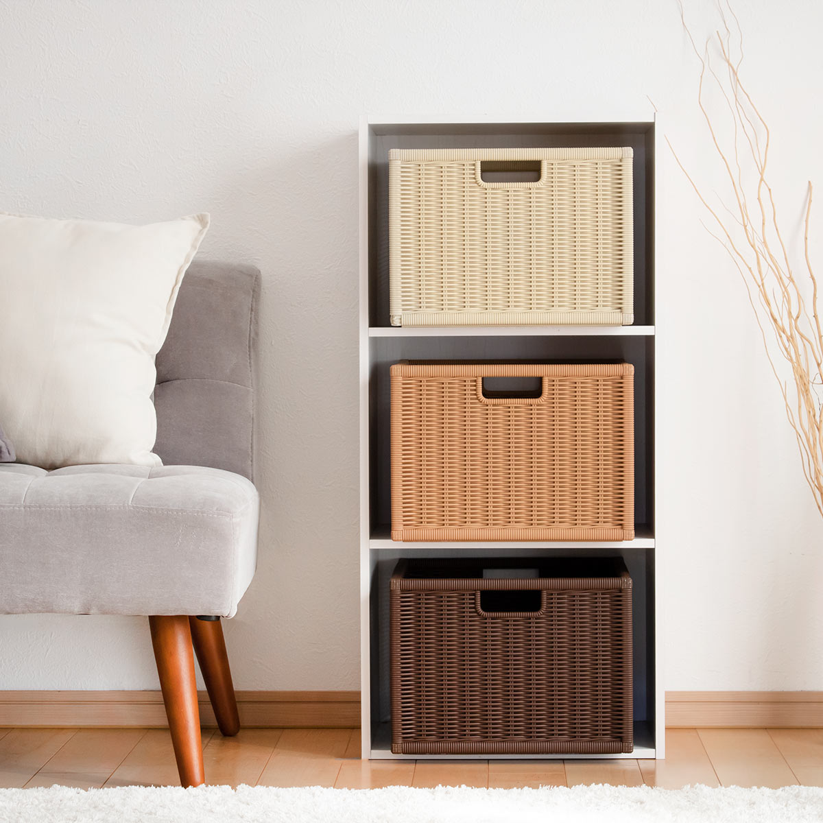 ラタン風収納ボックス 3個セット 組み立て式 （ バスケット かご カゴ