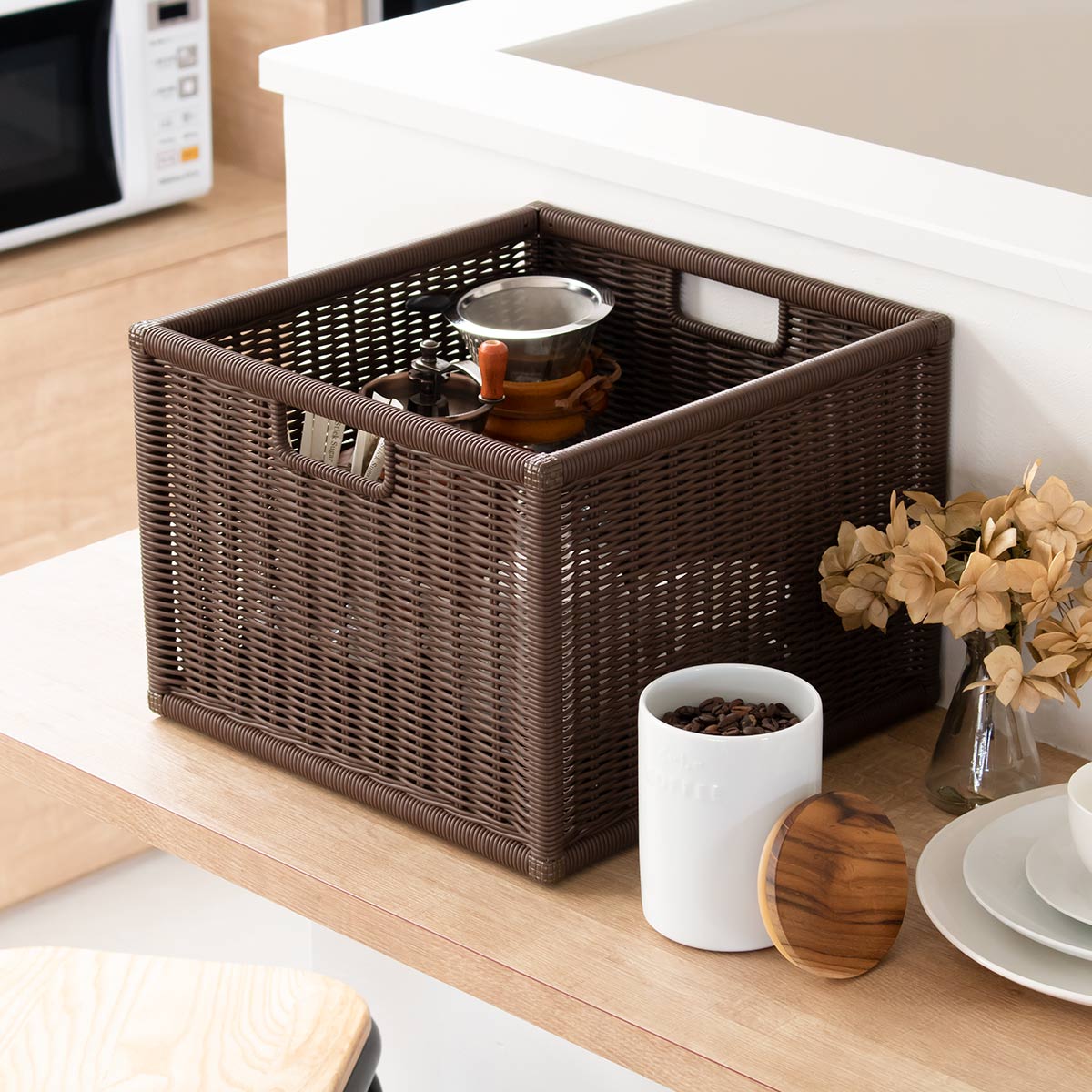 ラタン風収納ボックス 組み立て式 （ バスケット かご カゴ 収納 幅33