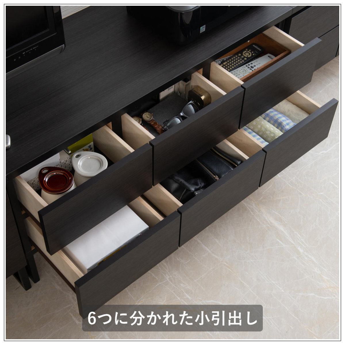 キャビネット 幅106cm スクエアキャビネット 引出し ロータイプ 日本製 完成品 （ 収納棚 リビング収納 シェルフ ラック 木目調 サイドボード ）の画像