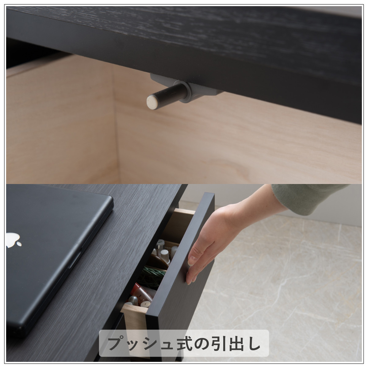 キャビネット 幅106cm スクエアキャビネット 引出し ロータイプ 日本製 完成品 （ 収納棚 リビング収納 シェルフ ラック 木目調 サイドボード ）の画像