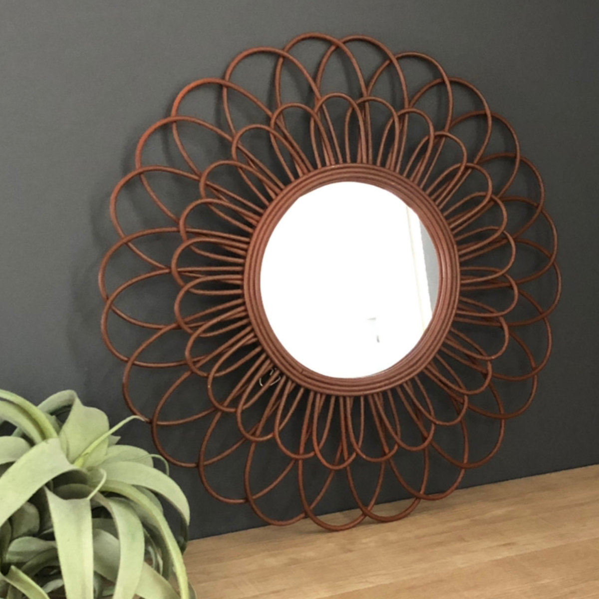 ラタンフラワーミラー 直径43cm 鏡 壁掛け （ ミラー ウォールミラー