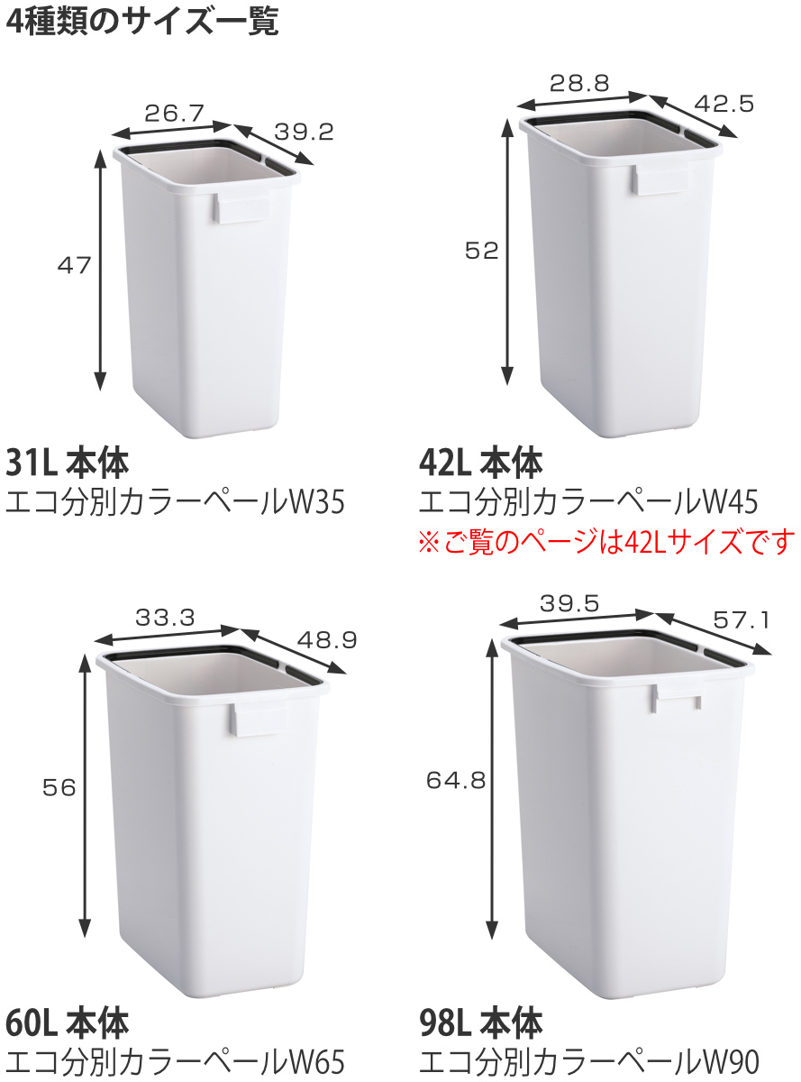 分別ゴミ箱 42L 本体のみ 屋内用 エコ分別カラーペールW45