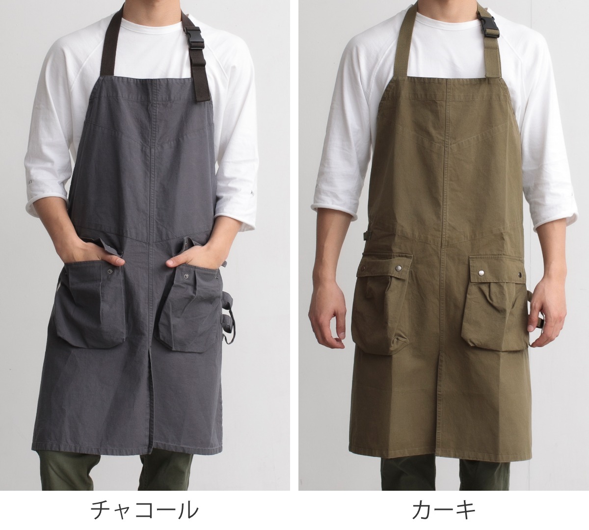 エプロン 綿100％ メンズBBQエプロン ポケット付き ループ付き