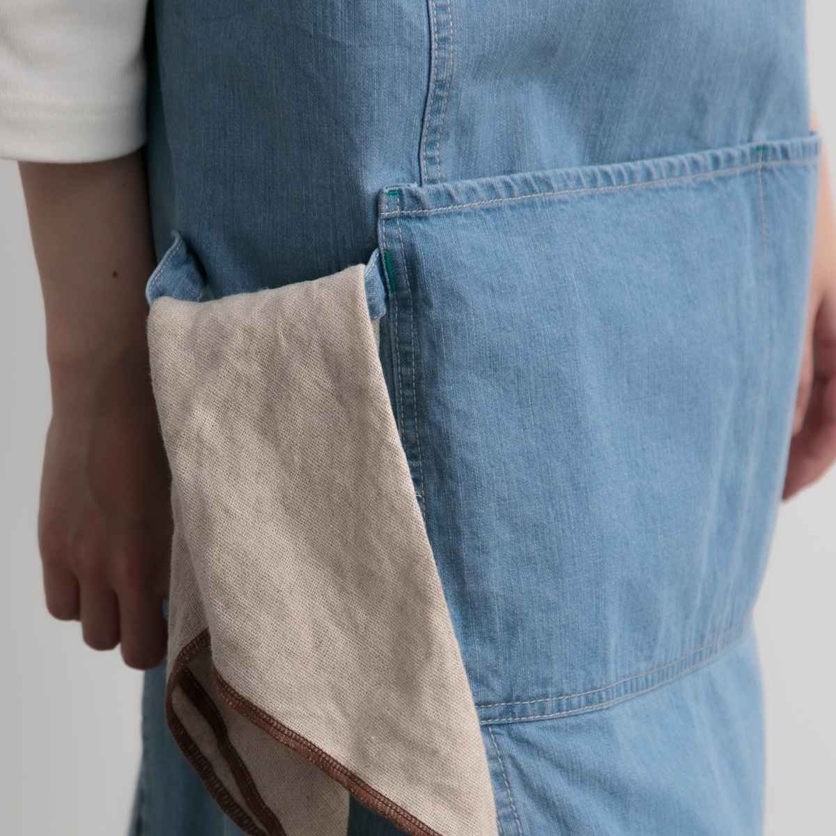 エプロン 綿100％ H型エプロン デニム ポケット付き ループ付き