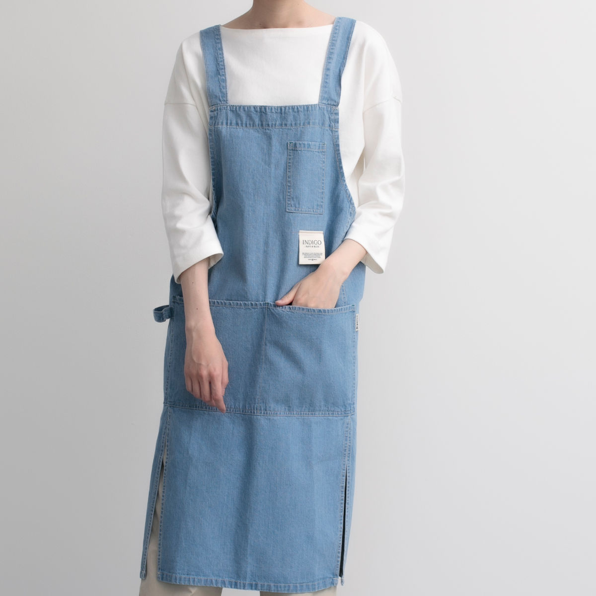 エプロン 綿100％ H型エプロン デニム ポケット付き ループ付き