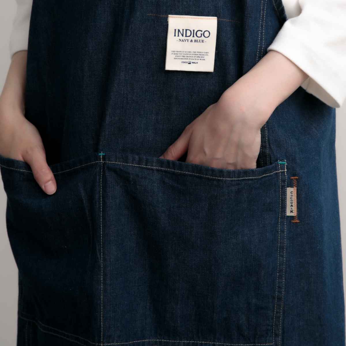 エプロン 綿100％ H型エプロン デニム ポケット付き ループ付き