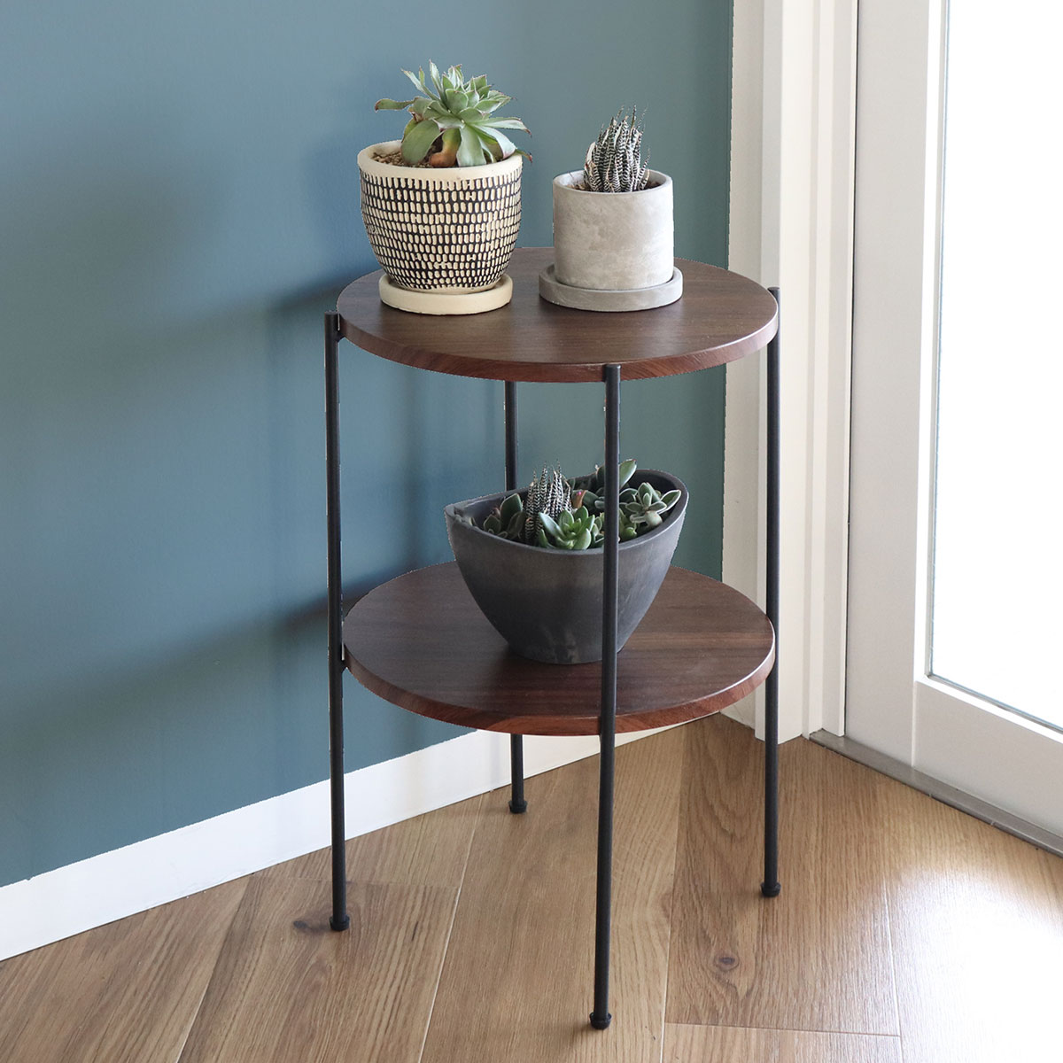 2個セット　【アウトレット】 サイドテーブル 高さ52cm 2段 ラック アウトレット） サイドテーブル 高さ52cm 2段 ラック （ 丸 テーブル