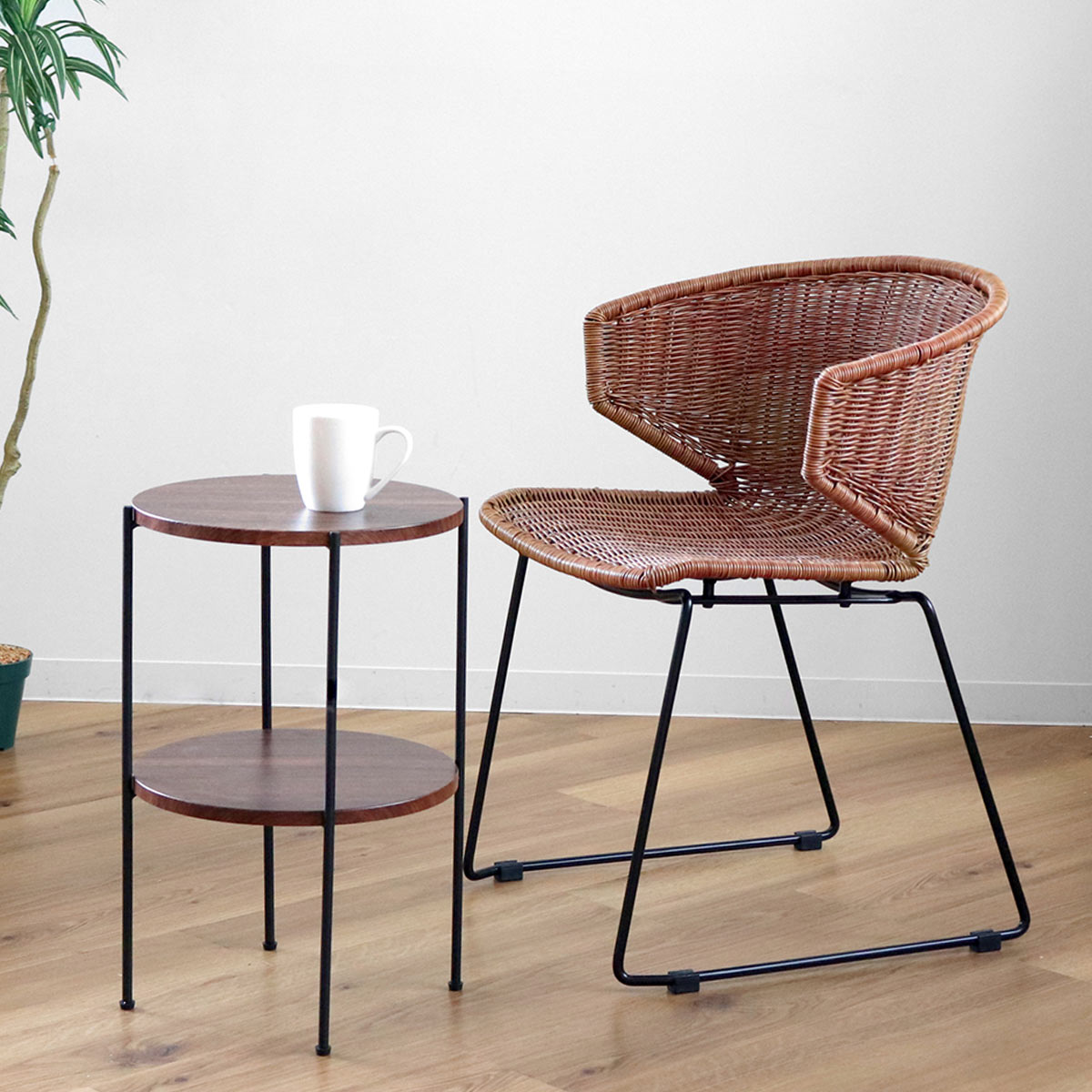 アウトレット） サイドテーブル 高さ52cm 2段 ラック （ 丸 テーブル