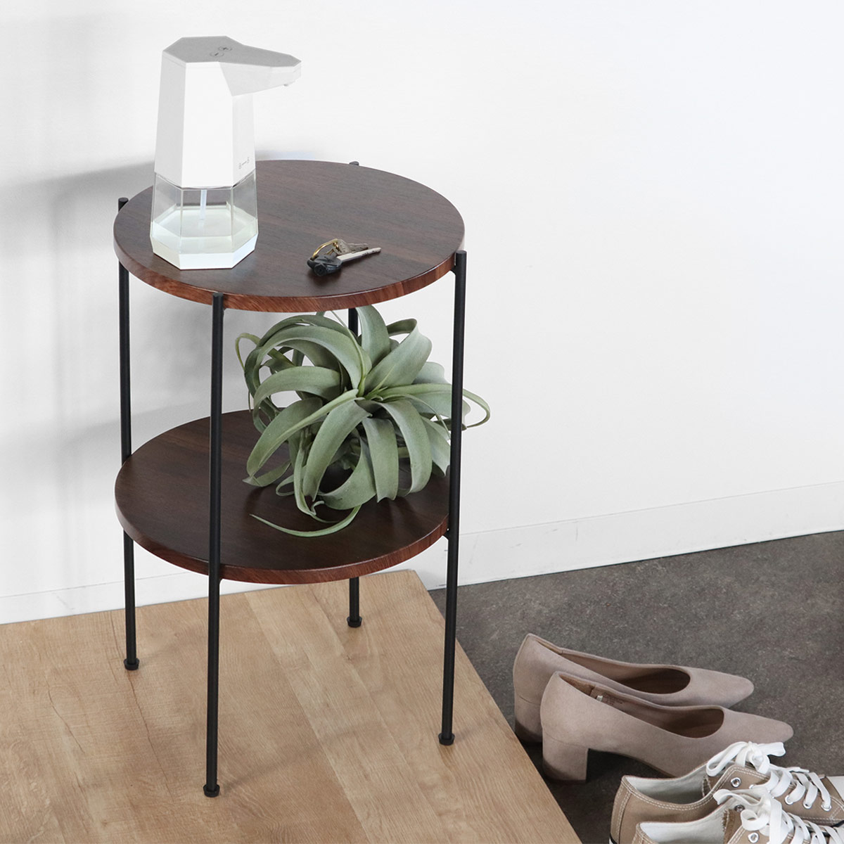 アウトレット） サイドテーブル 高さ52cm 2段 ラック （ 丸 テーブル