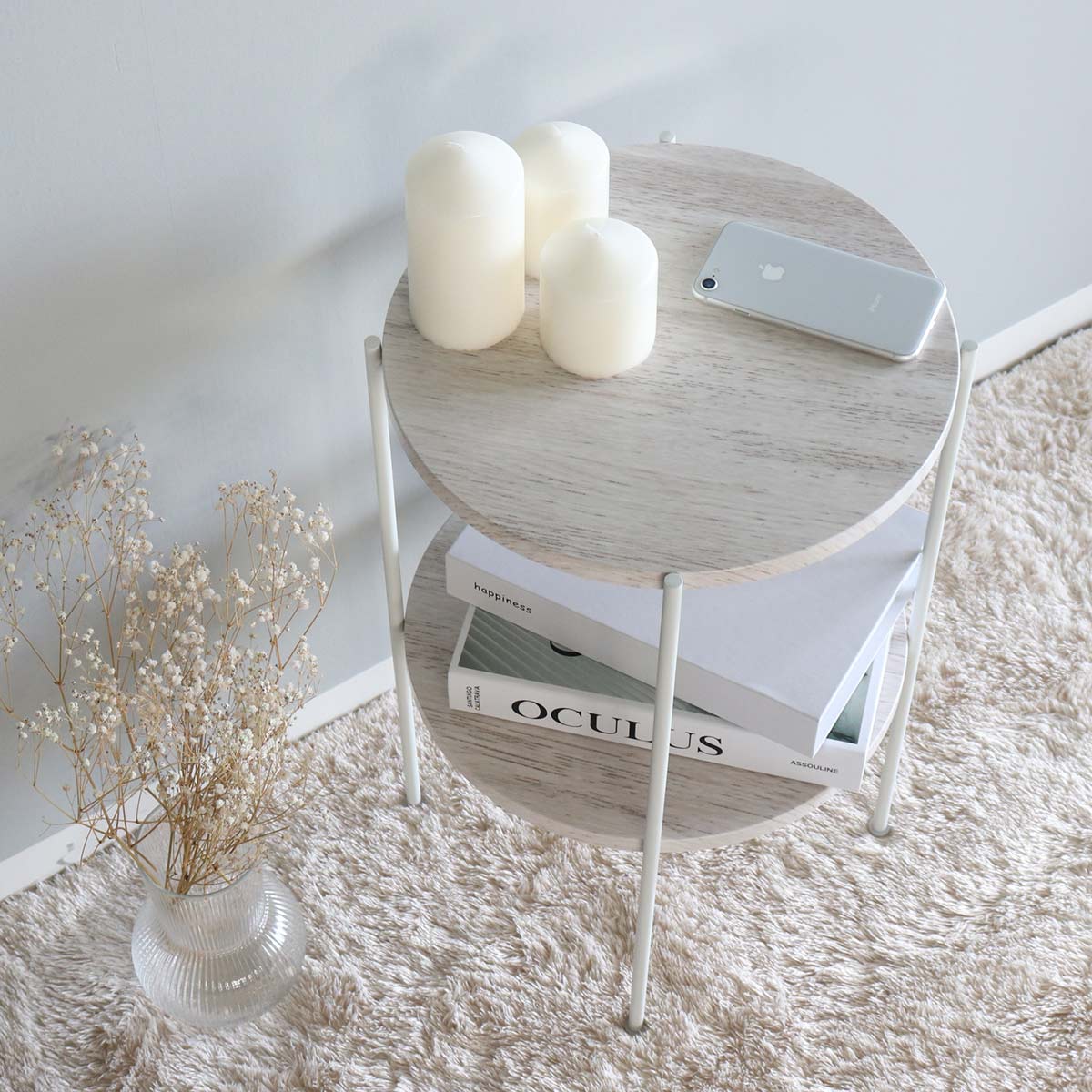 アウトレット） サイドテーブル 高さ52cm 2段 ラック （ 丸 テーブル