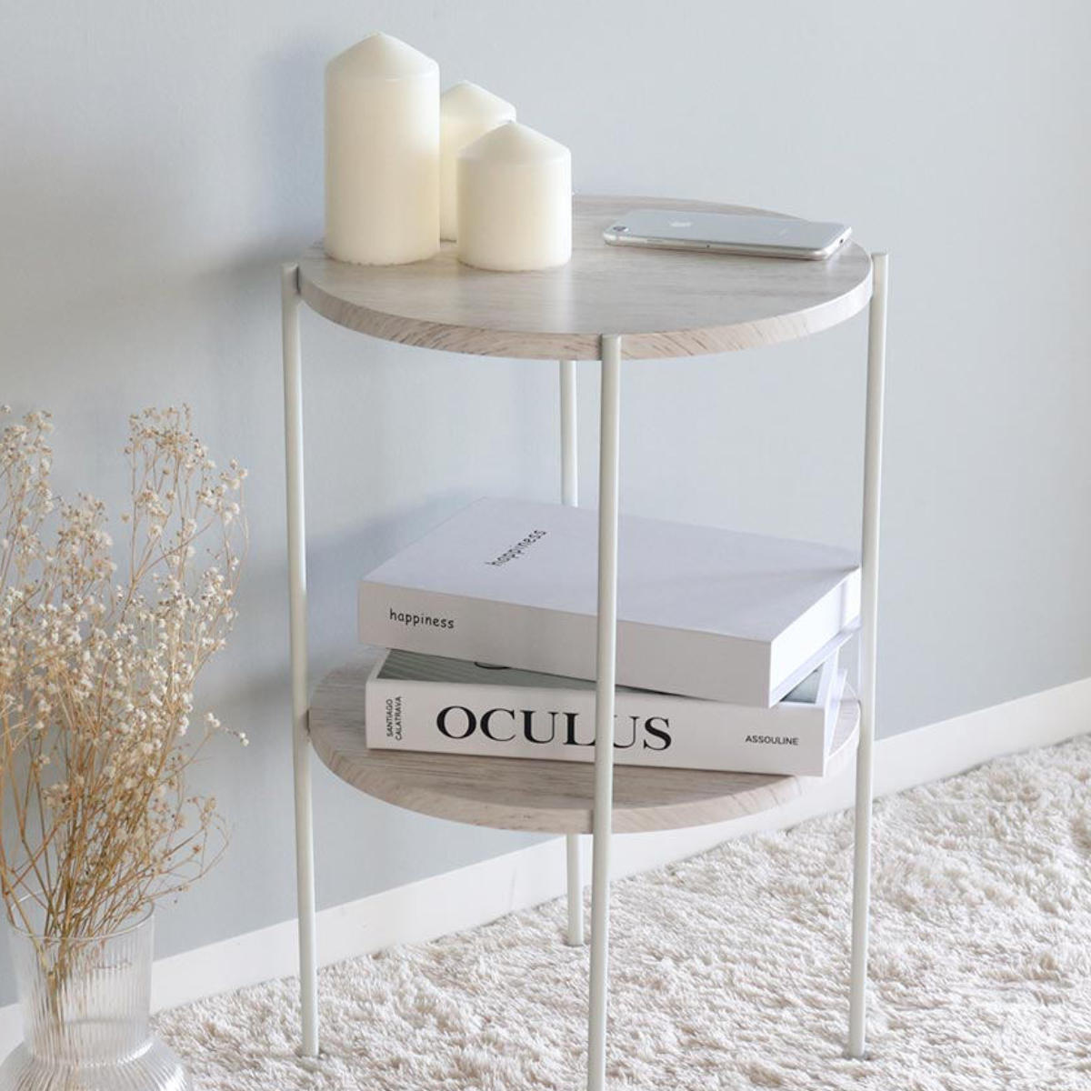 アウトレット） サイドテーブル 高さ52cm 2段 ラック （ 丸 テーブル