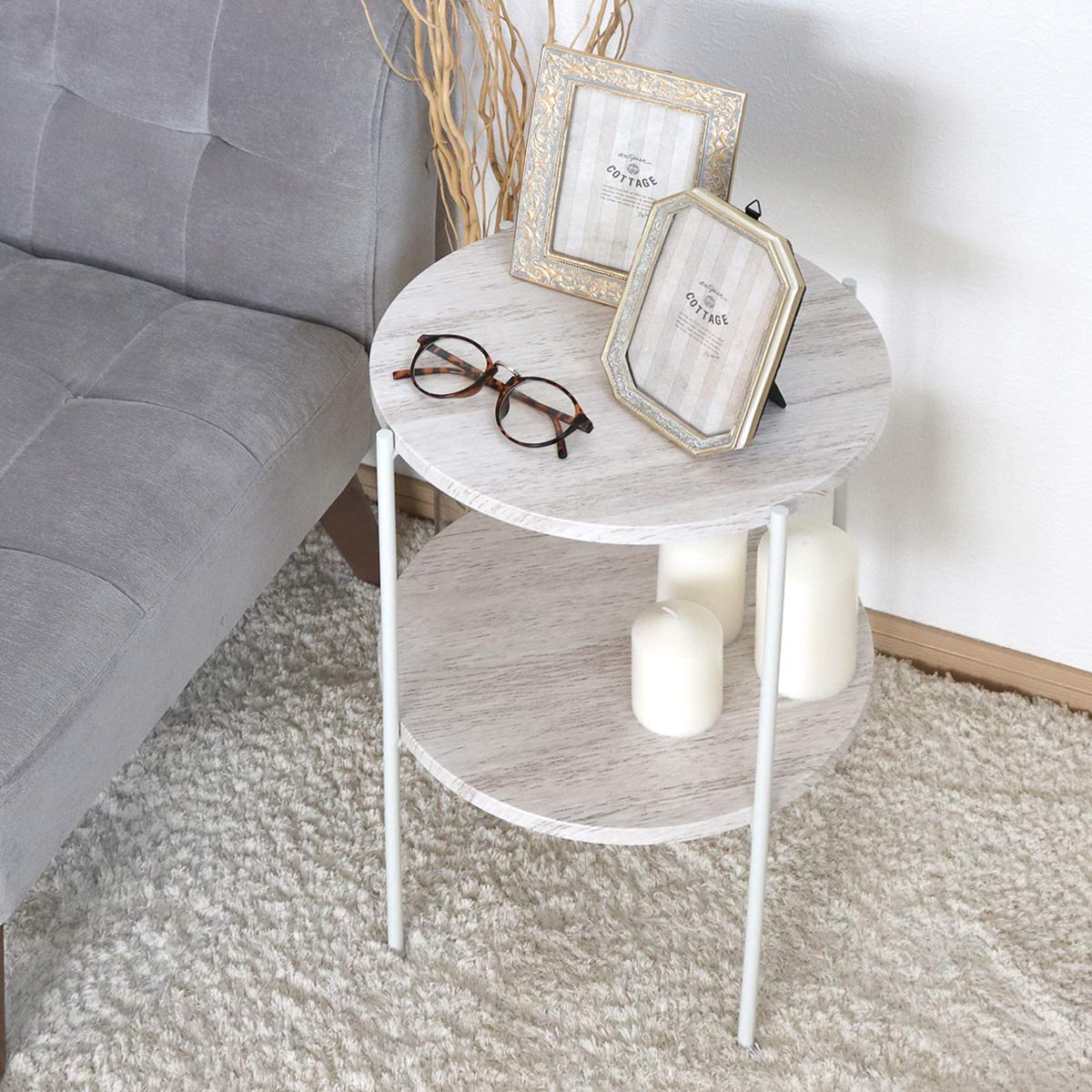 2個セット　【アウトレット】 サイドテーブル 高さ52cm 2段 ラック アウトレット） サイドテーブル 高さ52cm 2段 ラック （ 丸 テーブル