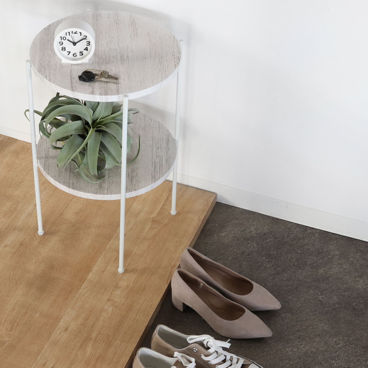 2個セット　【アウトレット】 サイドテーブル 高さ52cm 2段 ラック アウトレット） サイドテーブル 高さ52cm 2段 ラック （ 丸 テーブル