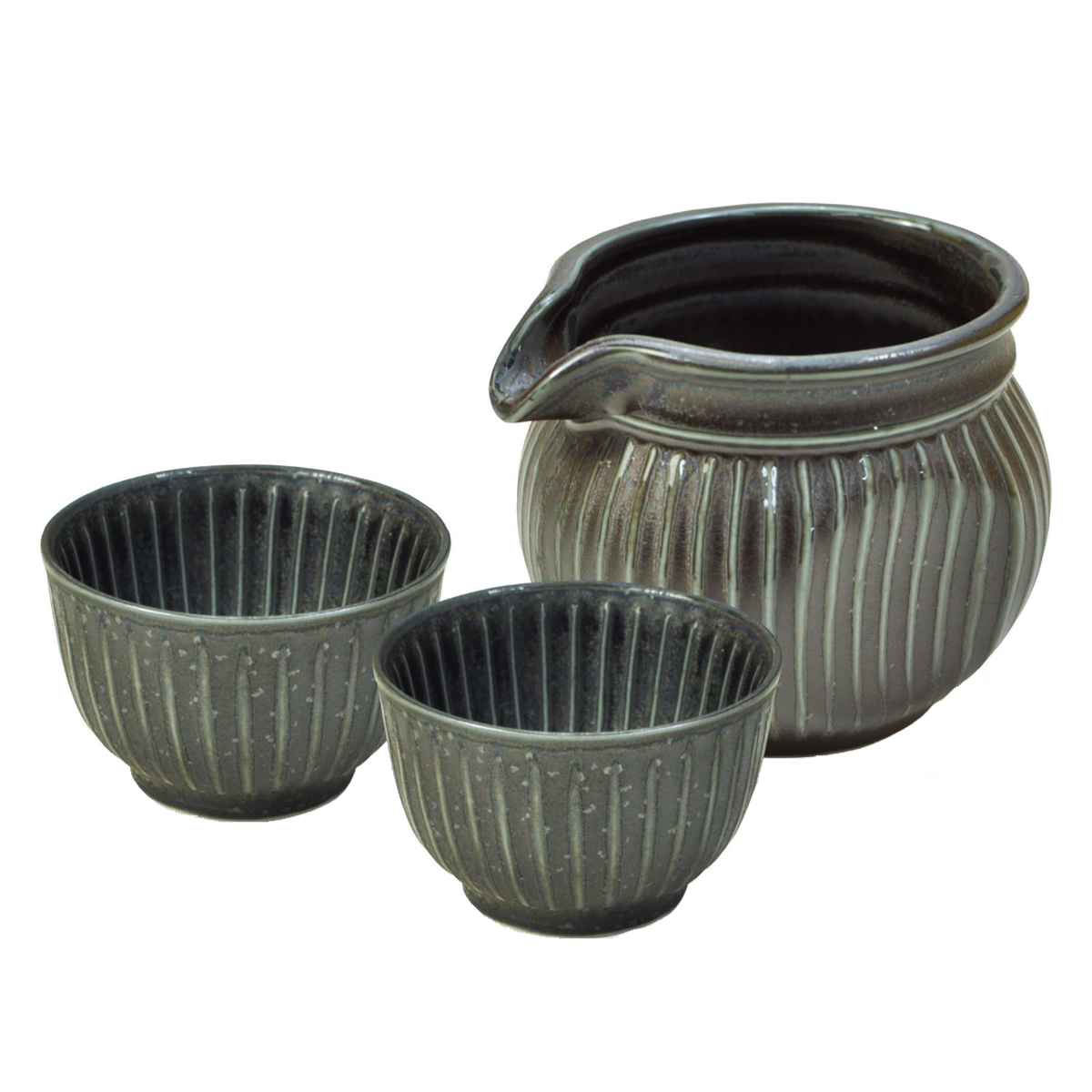 82Z219陶芸 酒器 ぐい呑み 徳利 茶道具陶芸 水次 美濃焼】 トルコ釉 酒器(徳利×1個、ぐい呑み(おちょこ)×2個) セット