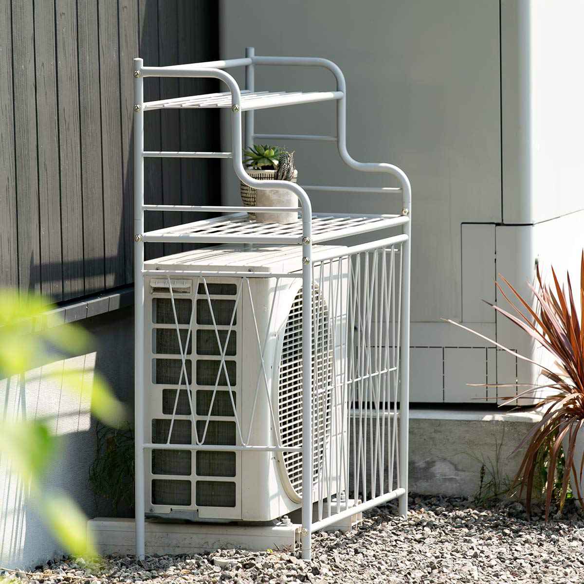 エアコン室外機用　 ラック2段 楽天市場】アルミ棚付きエアコンラック 2段 エアコン 室外機 カバー 日