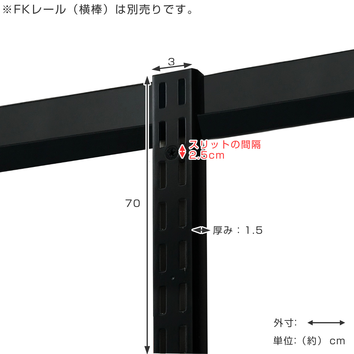 壁面収納 FKスリット 70cm ショート ブラック フィットラック （ 棚