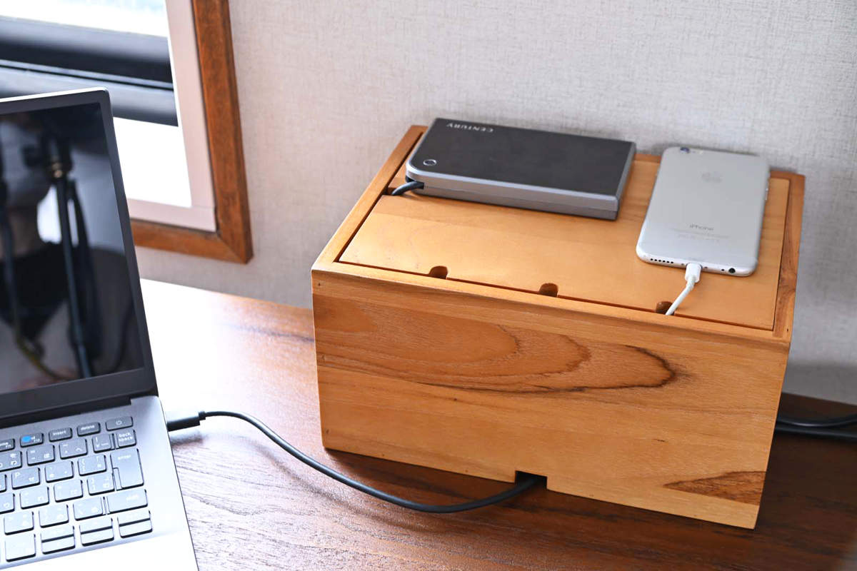 ケーブルボックス 木製 （ コードケース 天然木 ケーブル コンセント