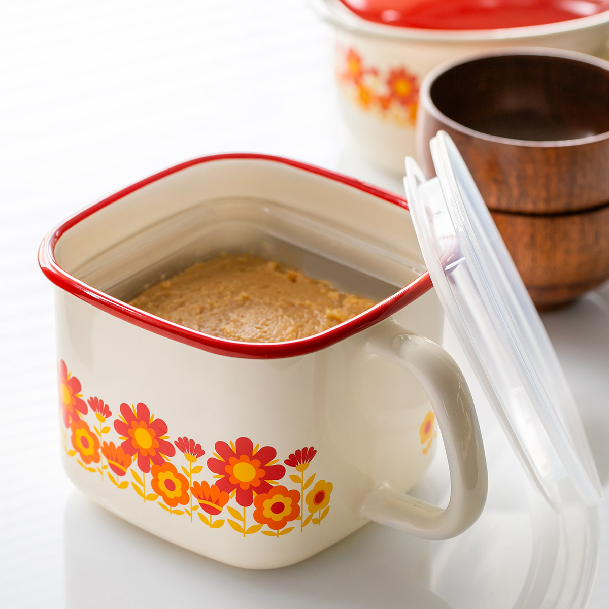 富士ホーロー 保存容器 1.5L メモリーズ 角型みそポット サンフラワー