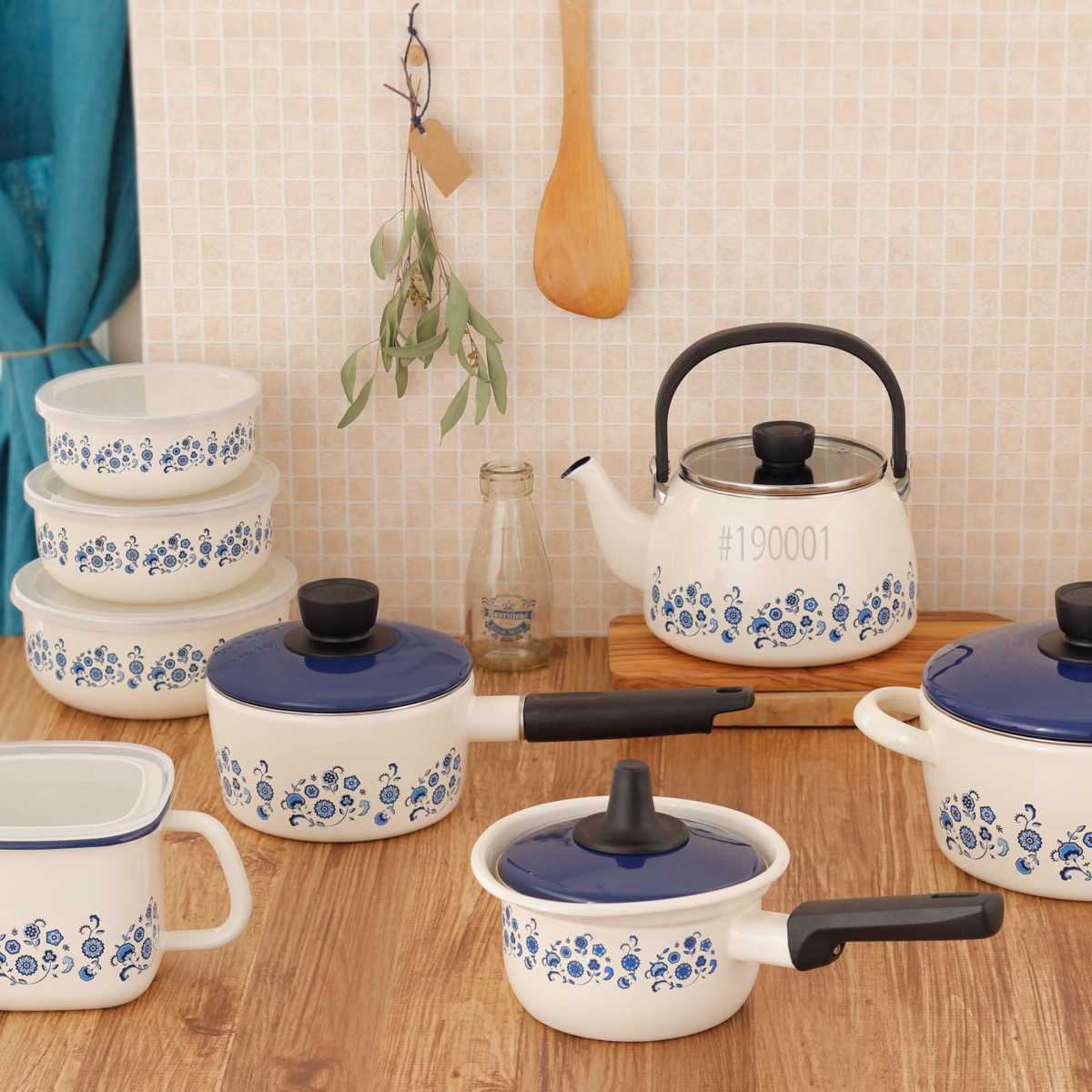 富士ホーロー 保存容器 800ml メモリーズ 14cm 丸型容器 ブルー