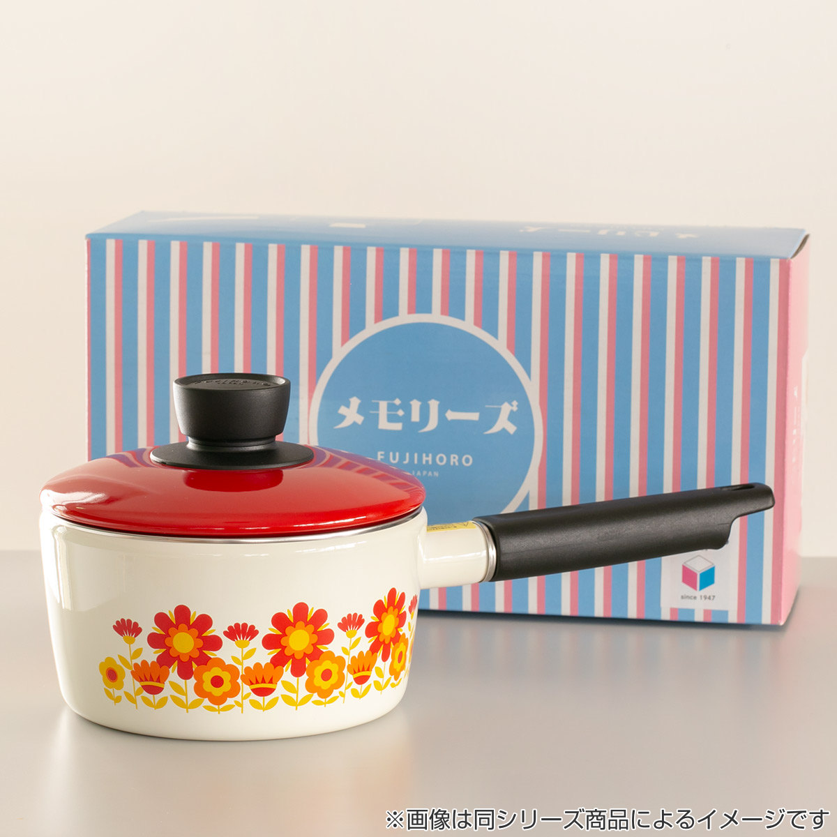 富士ホーロー ソースパン 16cm IH対応 メモリーズ ブルーフラワー 片手