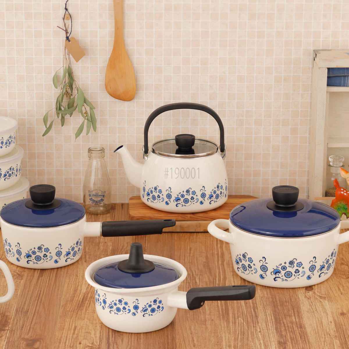 富士ホーロー ソースパン 16cm IH対応 メモリーズ ブルーフラワー 片手