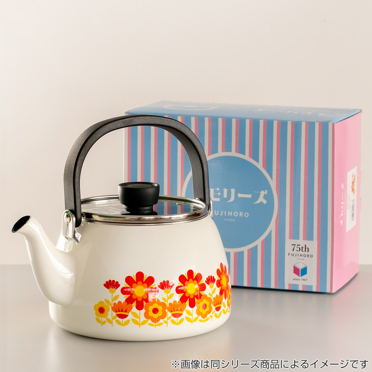 富士ホーロー やかん 2.5L IH対応 メモリーズ ブルーフラワー ケトル