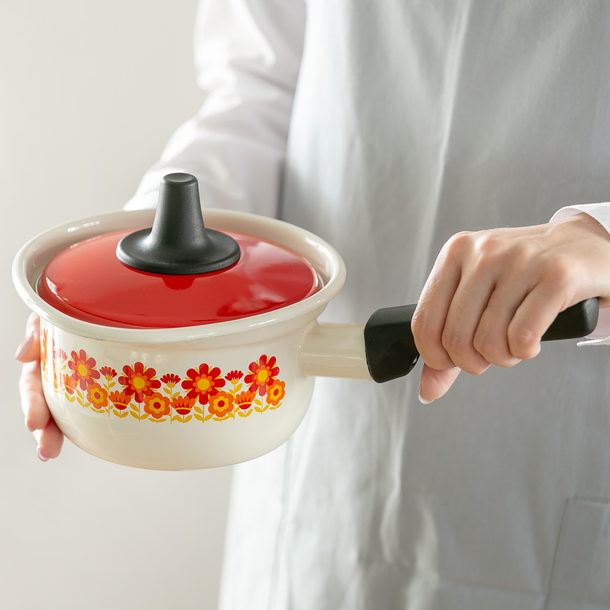 富士ホーロー ミルクパン 14cm IH対応 メモリーズ サンフラワー 片手鍋