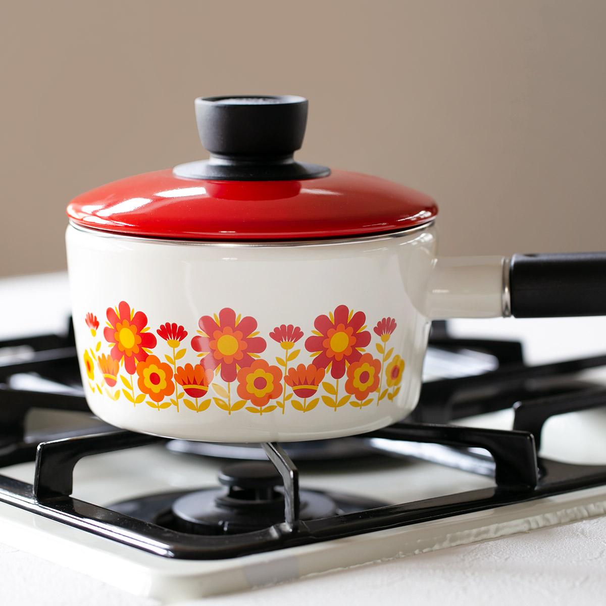 富士ホーロー ソースパン 16cm IH対応 メモリーズ サンフラワー 片手鍋