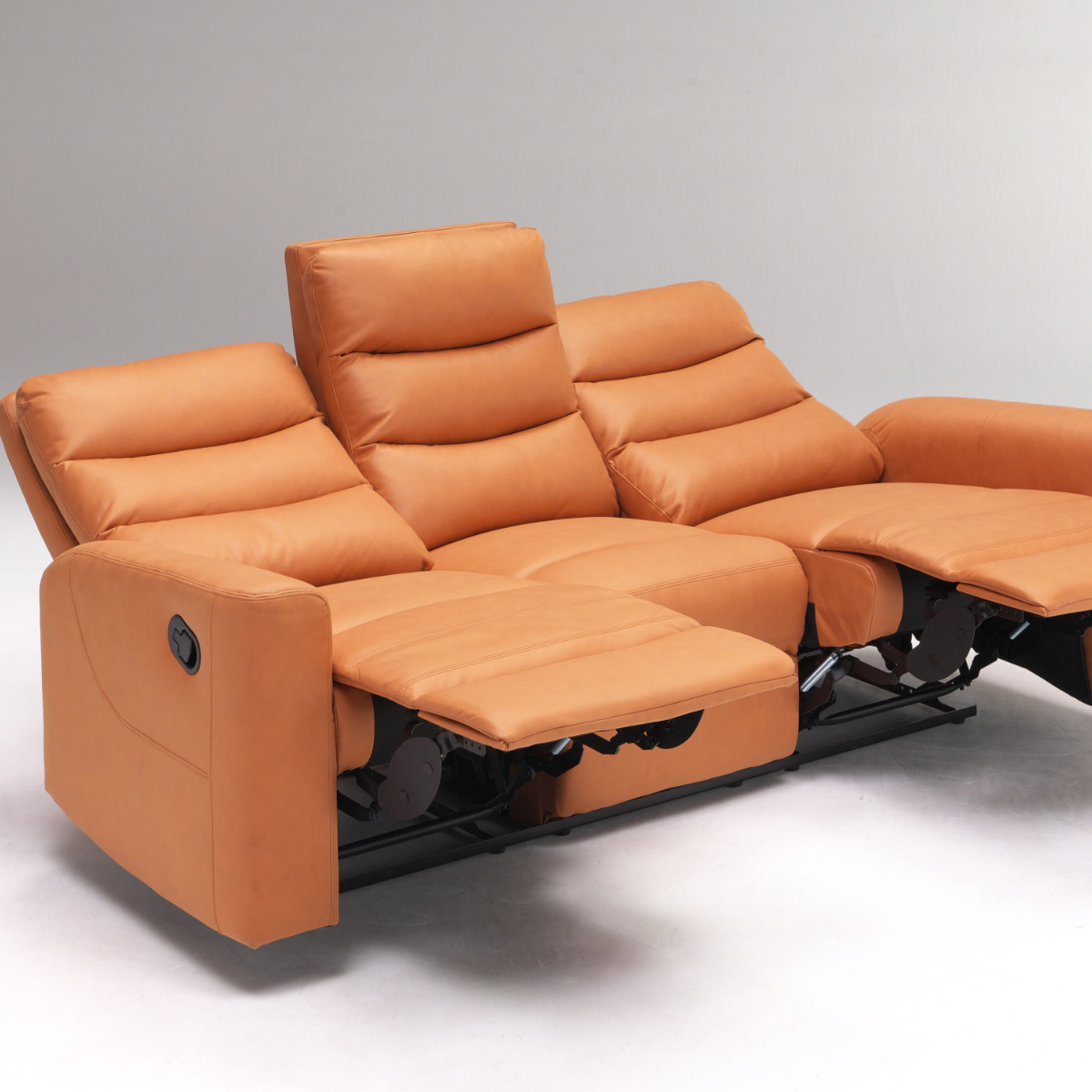 ソファ 手動モーション 三人掛け幅206cm トーマス レザー調 （ 開梱