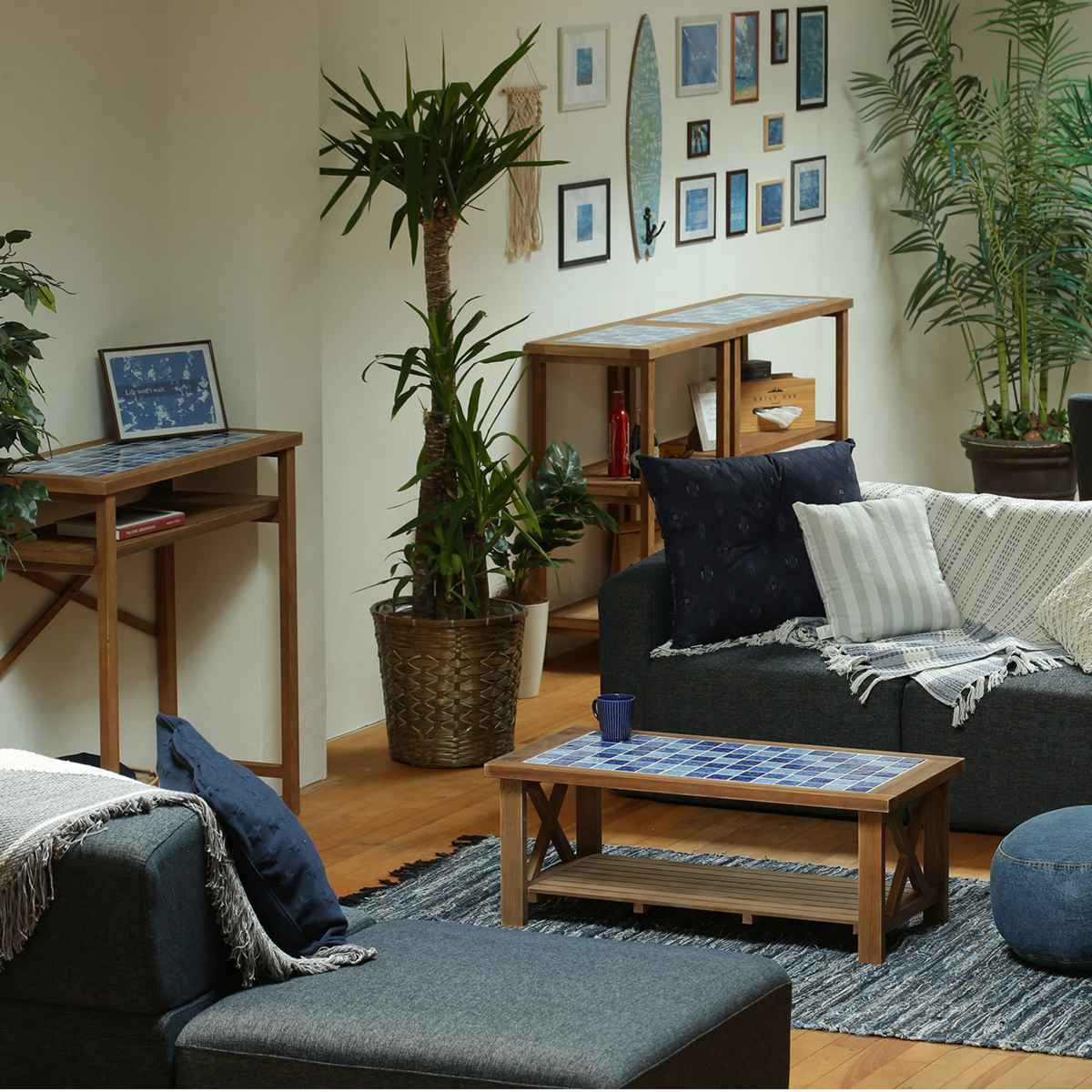 オープンラック 3段 天然木 タイル天板 PUDDLE 幅60cm （ パドル 収納