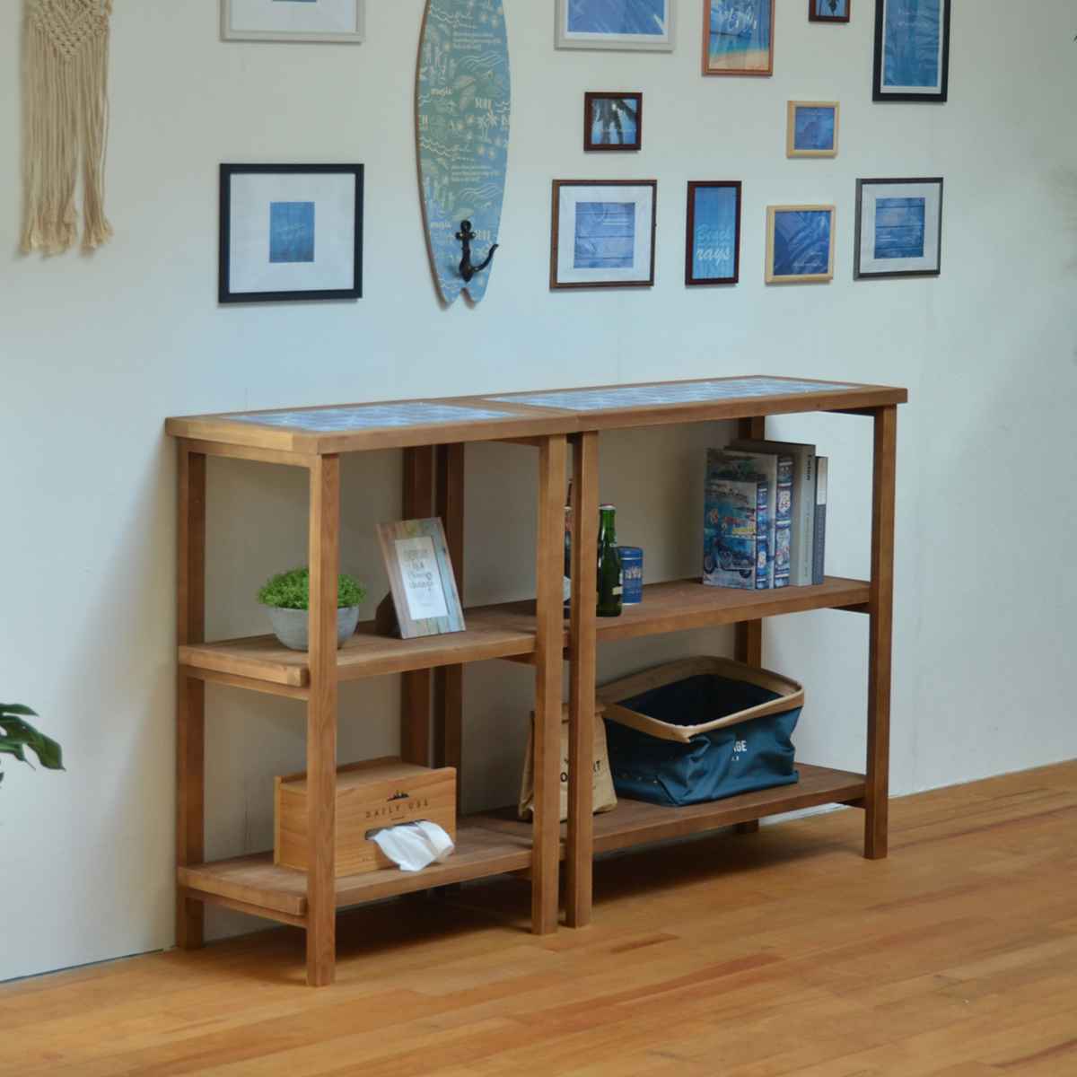 オープンラック 3段 天然木 タイル天板 PUDDLE 幅60cm （ パドル 収納