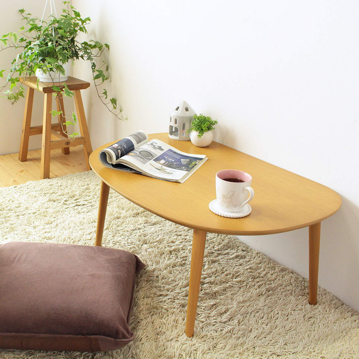 岩附 センターテーブル 幅75cm 天然木突板 オーバル （ テーブル ロー