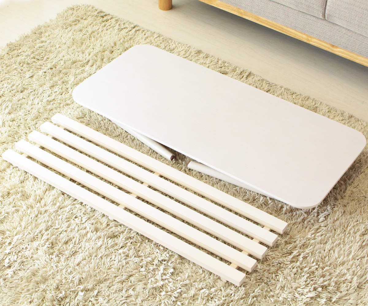 岩附 センターテーブル 幅90cm 折りたたみ ラック付き 木製 