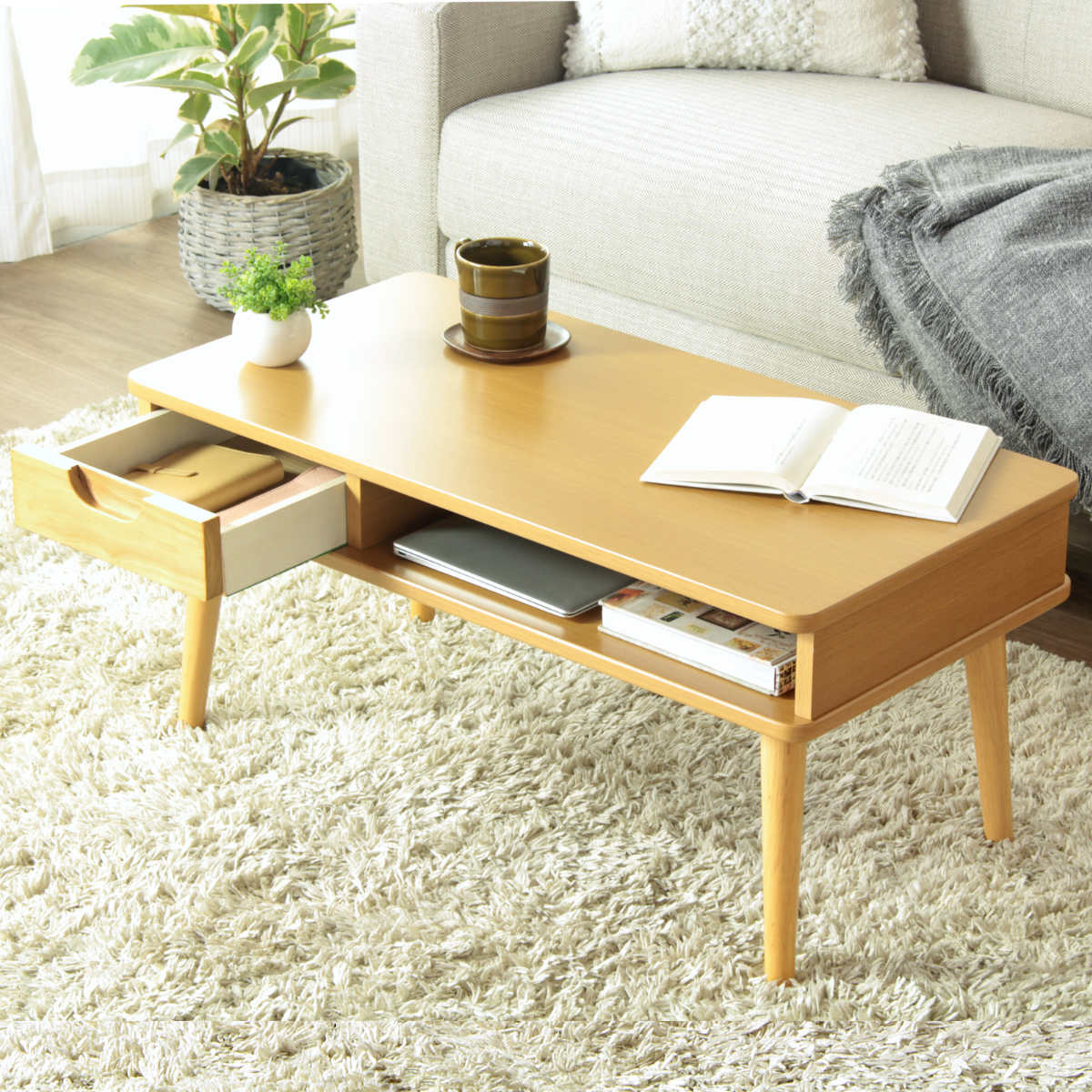 岩附 センターテーブル 幅80cm 引き出し 木製 （ テーブル ロー