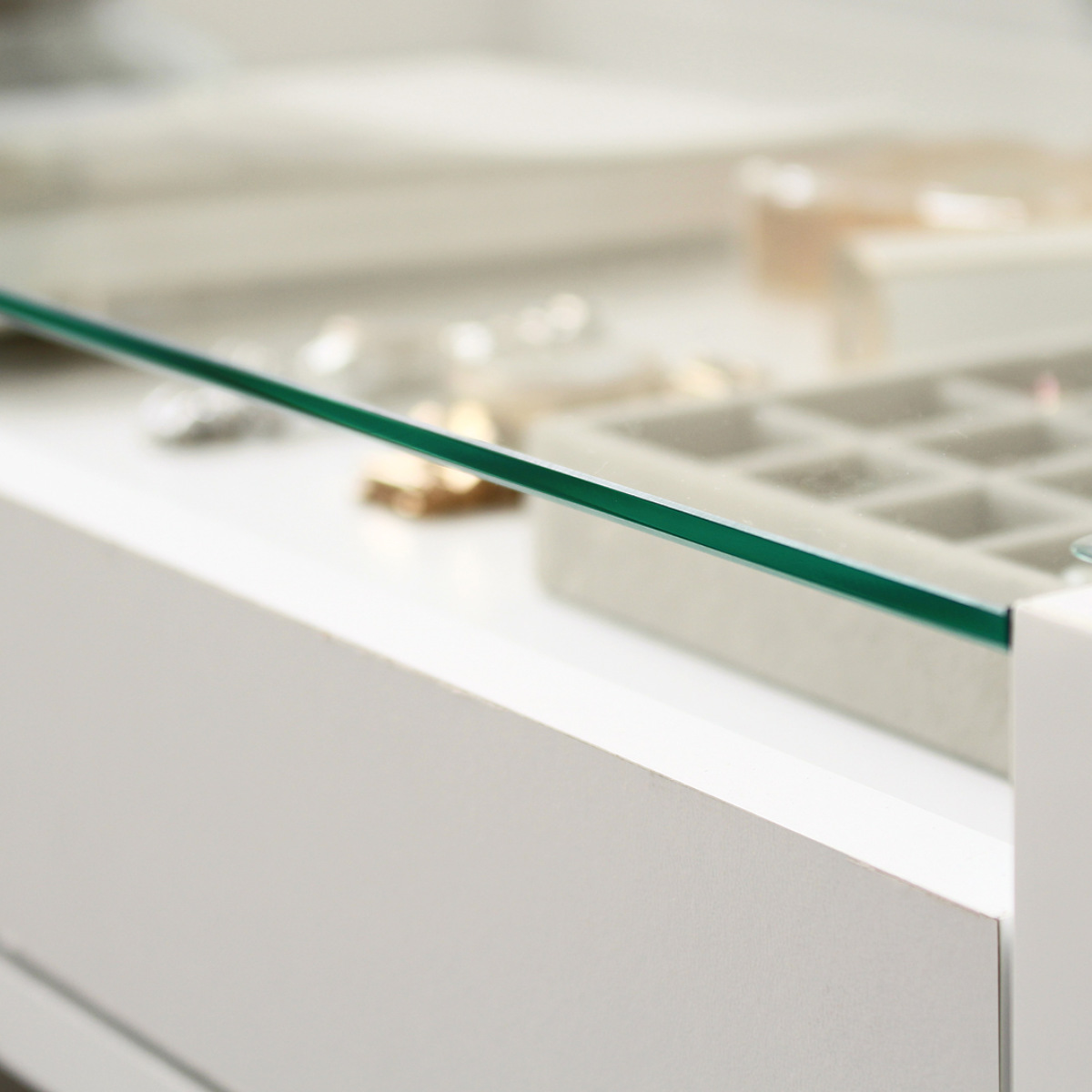 岩附 ガラステーブル 幅74cm 引き出し ディスプレイ （ テーブル