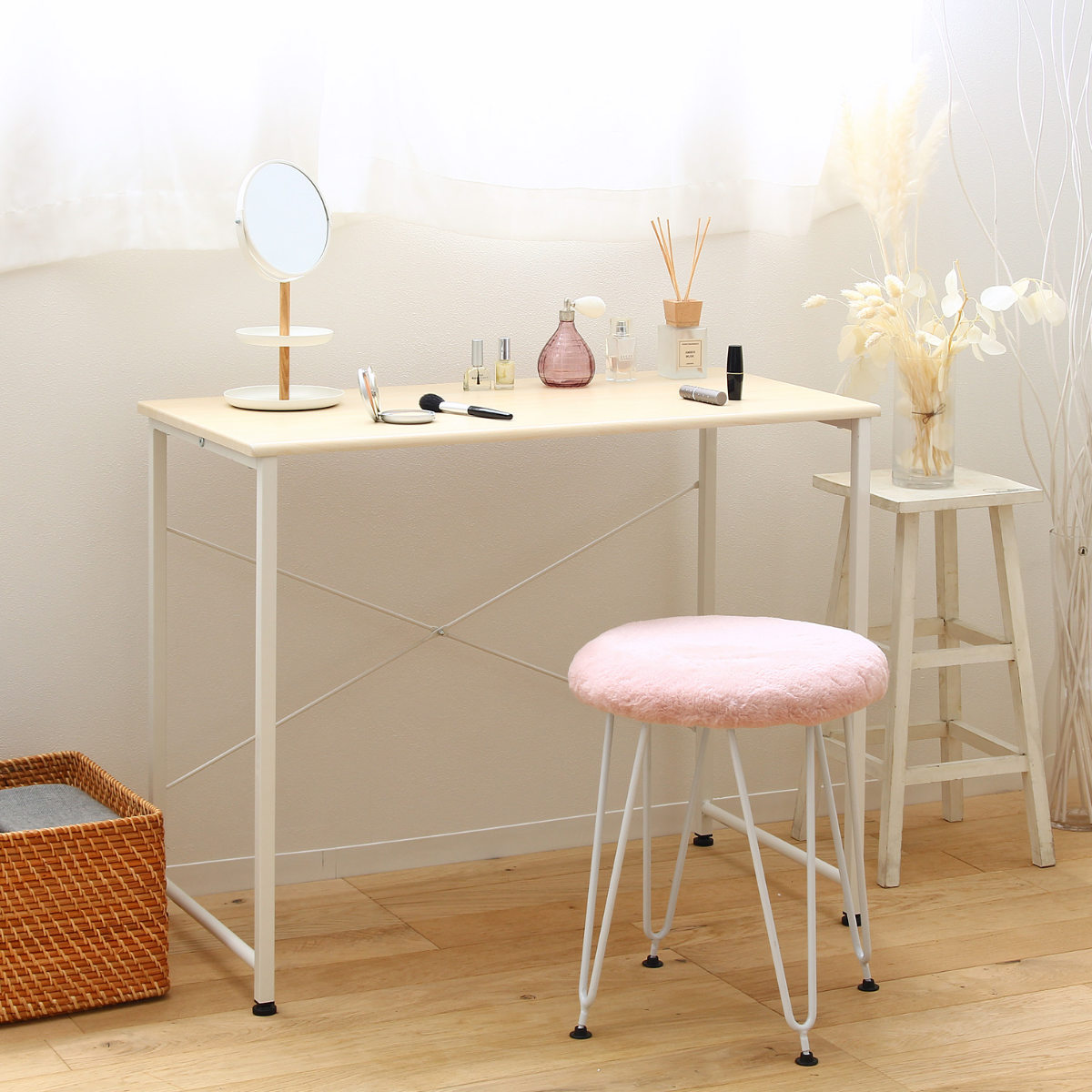 岩附 デスク 幅100cm 木目調 スチール脚 （ ワークデスク シンプル