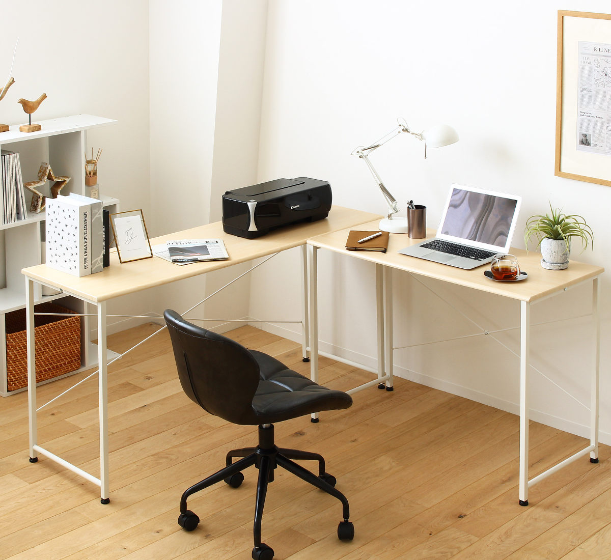 岩附 デスク 幅140cm 木目調 スチール脚 （ ワークデスク シンプル