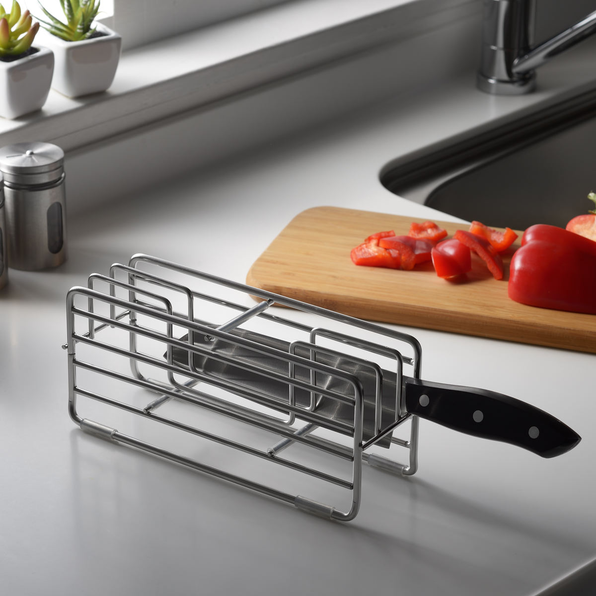 ヨシカワ 包丁スタンド 通気性のいい横置き包丁スタンド Hi! （ 日本製