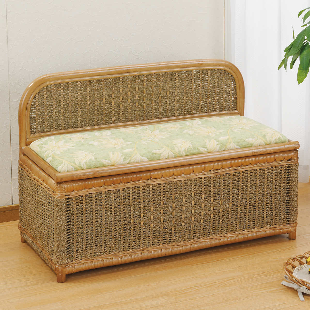 今枝商店 籐 収納ベンチ クッション付 幅90cm （ ベンチ 収納 収納